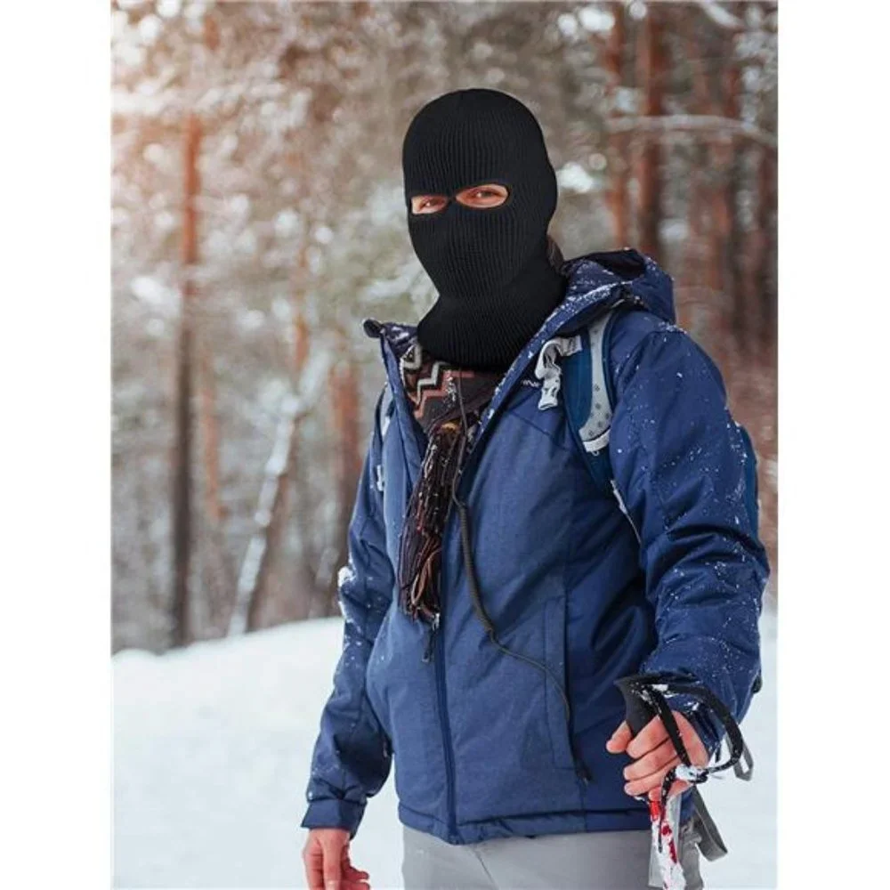 3Pcs Men's 2 Holes Ski Mask Winter Balaclava Knitted Full Face Cover Beanie Hat